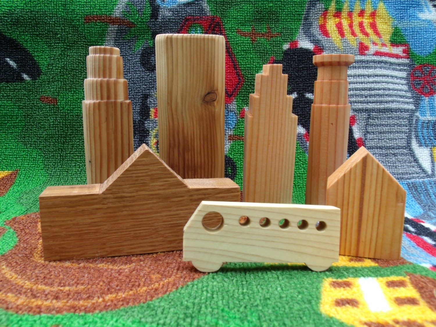 Handmade ecofriendly wooden city building blocks set