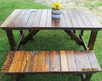 5' Rustic Kitchen Table & 2-Bench Set, Reclaimed Wood Table, Kitchen Table, Patio Table, Picnic Table, Restaurant Table, Barn Wood,