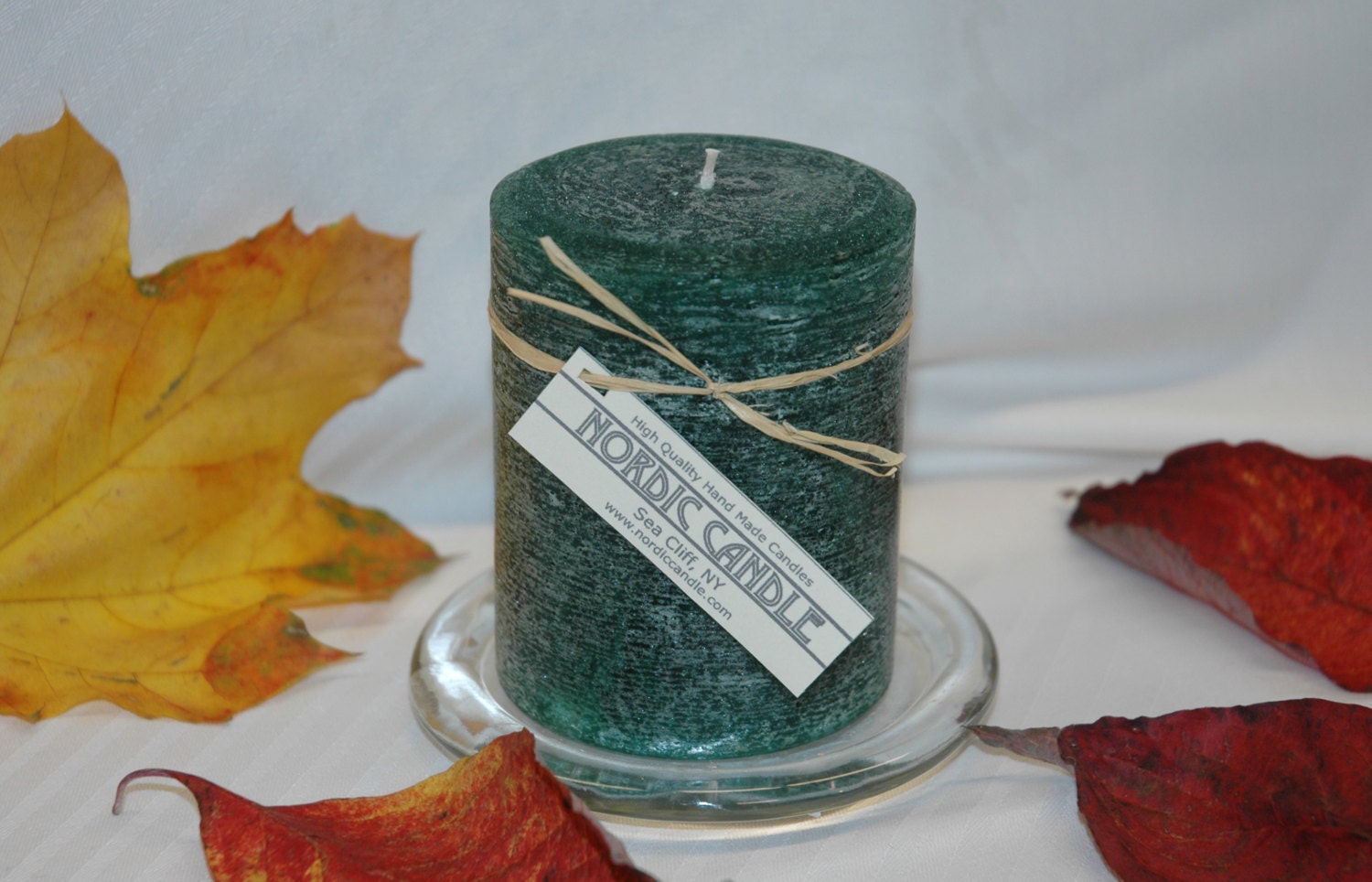 Dark Green Rustic Pillar Candle Emerald Green by NordicCandle