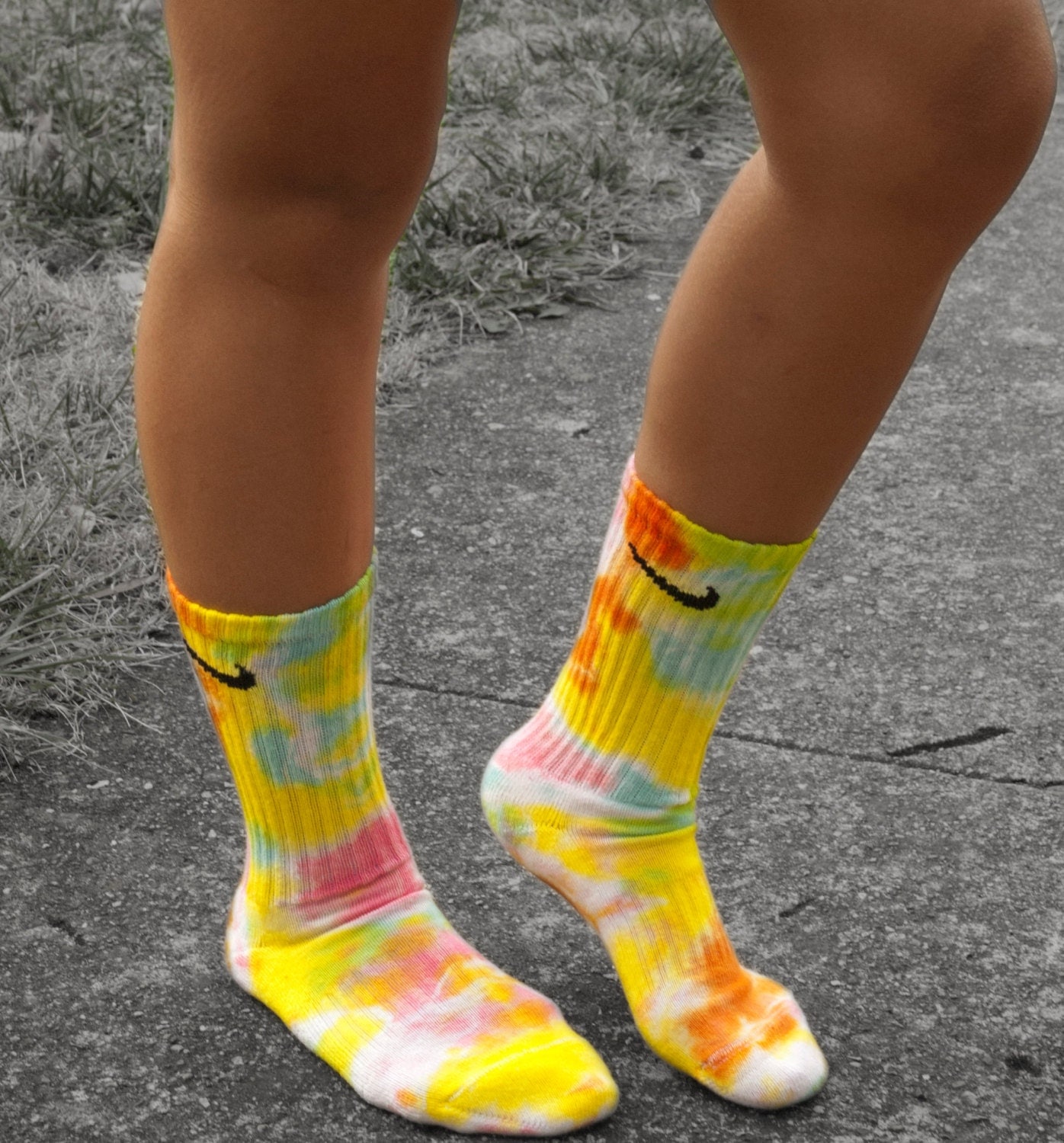 Cotton Candy Pastel Tie Dye Nike Crew Socks Bright Fun Hand 7104