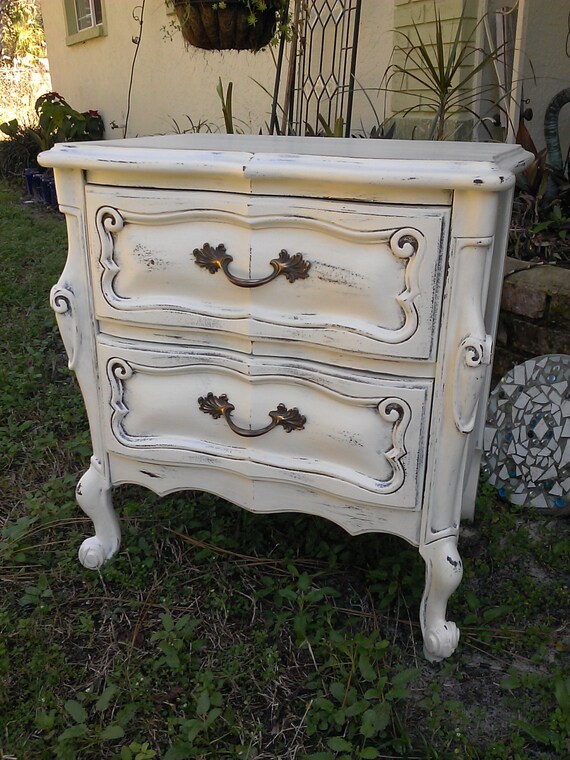 Shabby Chic Old White Distressed French Provincial Nightstand