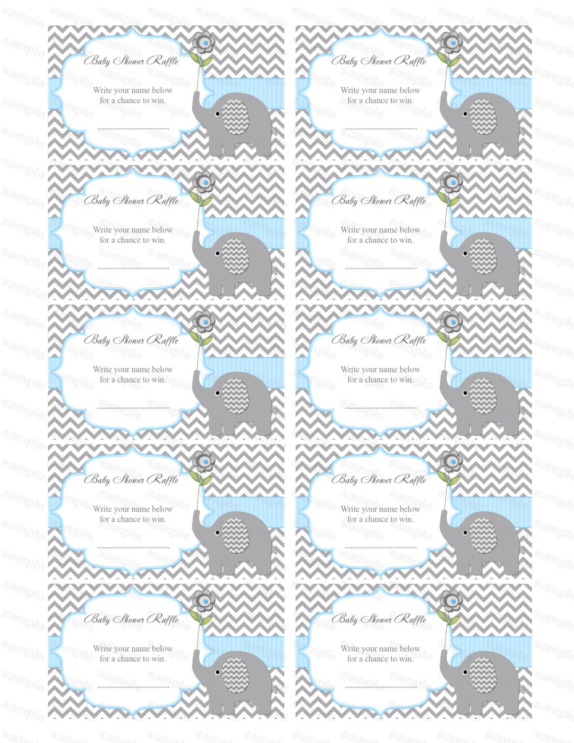 elephant baby shower boy baby shower diaper raffle ticket