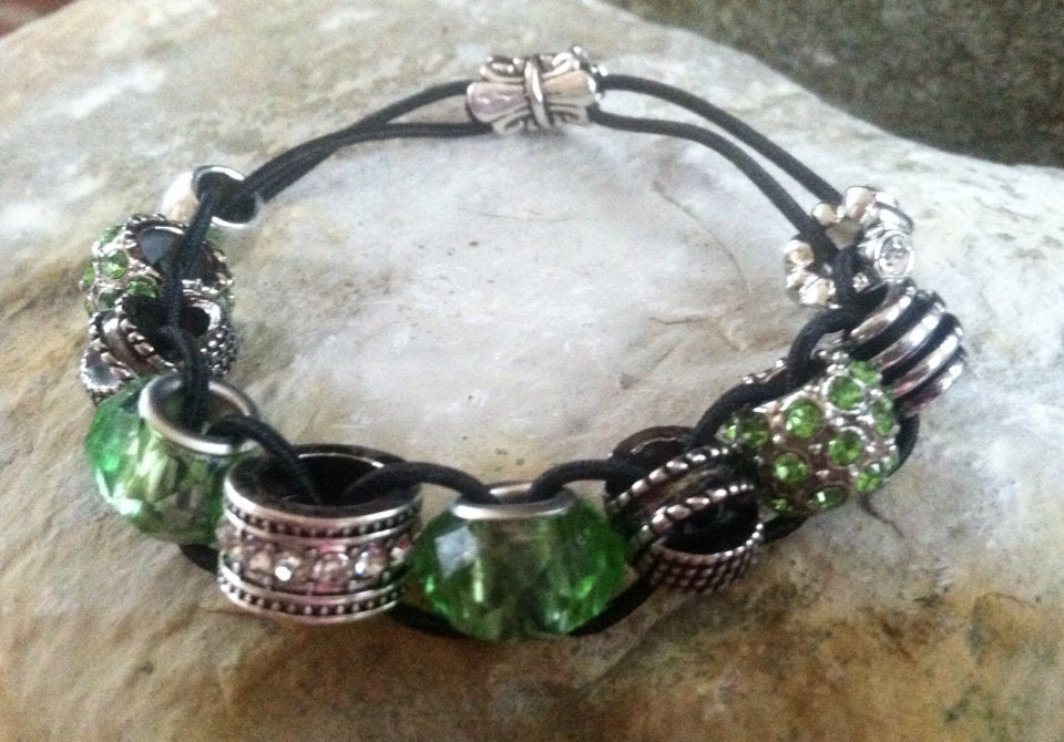 Golf Stroke Counter Bracelet Green Charm Beads Black Lower