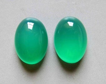 2pcs Green Chalcedony Oval Cabochon Flat Back Stones 16mm x 12mm - B666
