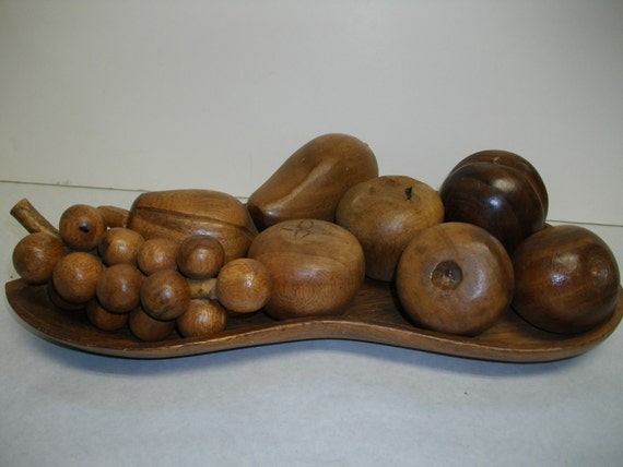 Items similar to Monkey Pod Wood Bowl with Carved Wood Fruit on Etsy