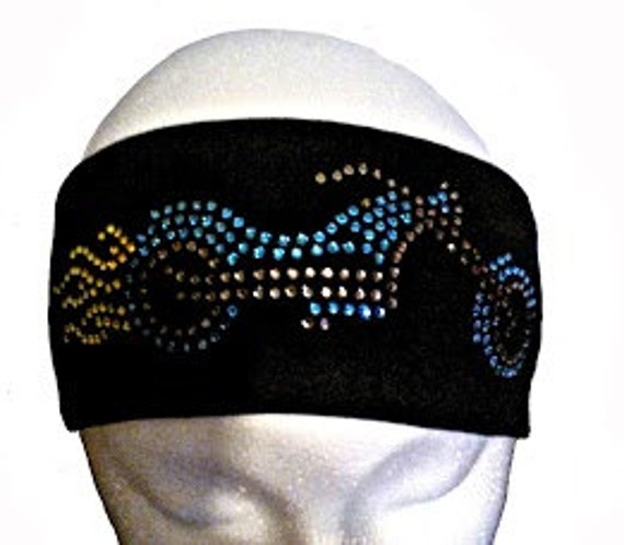 Biker Headband with Blue Rhinestone Motorcycle