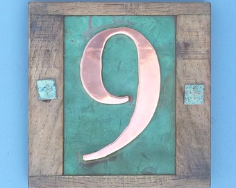 Eco friendly Copper House 3"/75mm, 4"/100mm number with oak frame 1 x nos in Garamond, unique on the web e