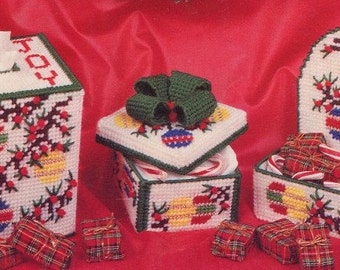 Plastic Canvas CHRISTMAS Pattern Leaflet - Switch Plate Cover, Tissue Cover, Gift Box, Box + More - Kenyon Books Hard Copy Original