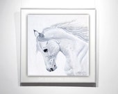 HORSE PAINTING, white horse, 6x6i, oil painting, animal painting, wall decor, art, christmas gift, birthday gift, brown, horse portrait