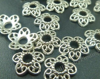 50 Antique Silver Flower Bead Caps - Jewelry Making Findings Wholesale - BC023