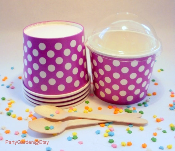 50 Purple Polka Dot Ice Cream Cups - Large with DIY Labels Il_570xn