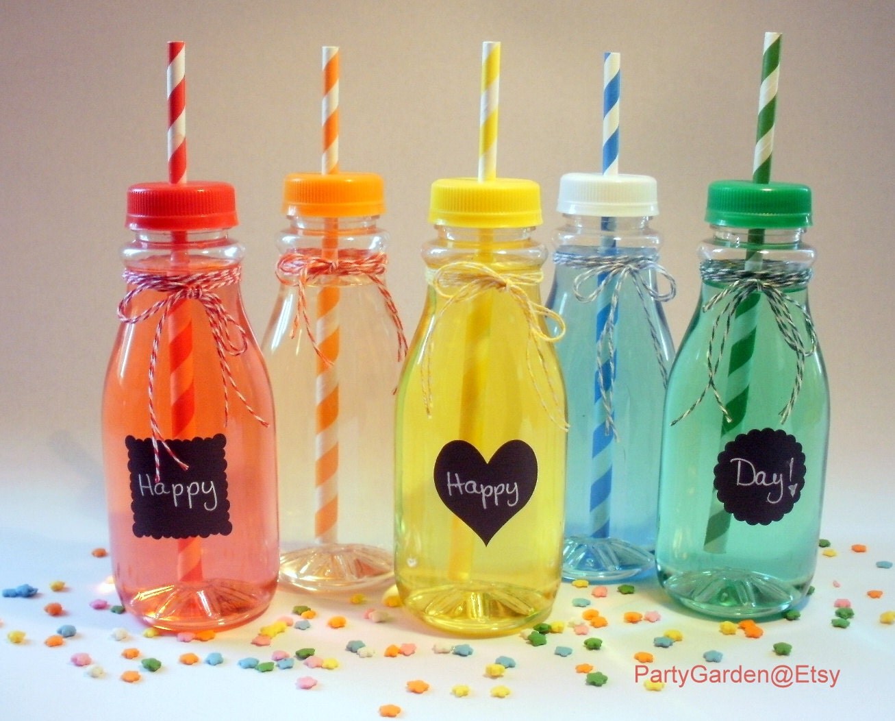 40 Vintage Clear Plastic Milk Bottles and Lids with Straw