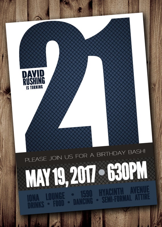  21ST BIRTHDAY Party Invitation for Man Male Blue Silver