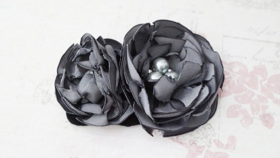 20% off Sale! Hair clip, grey satin and pearl flower fascinator No. H60