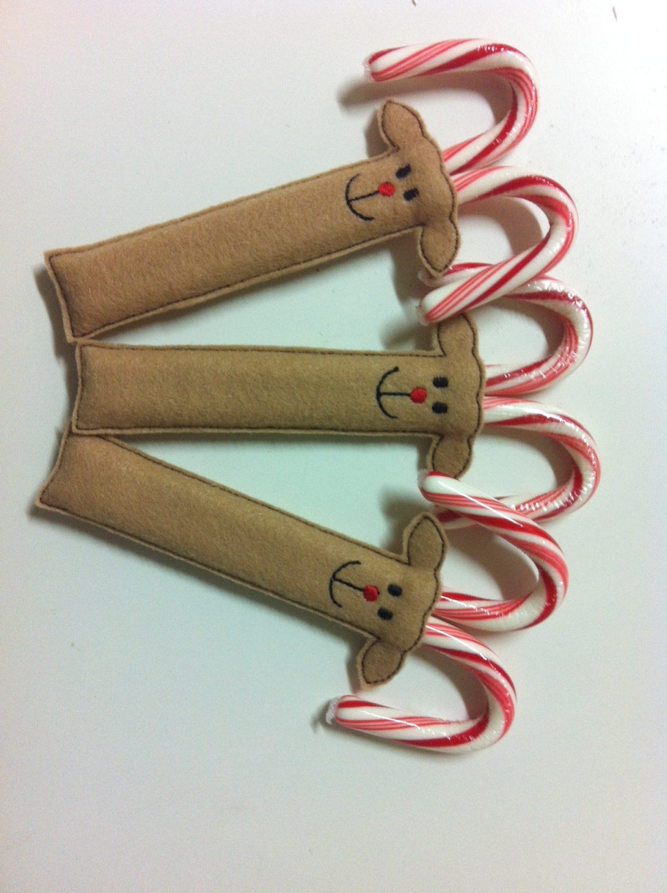 Set of 3 Reindeer Candy Cane Holder Ornaments by SEWMEEM on Etsy