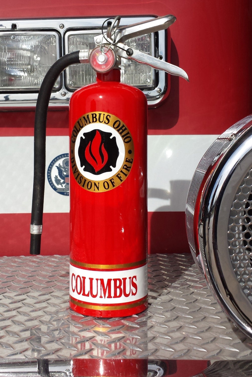 Custom painted fire extinguisher lamp for Firefighters.