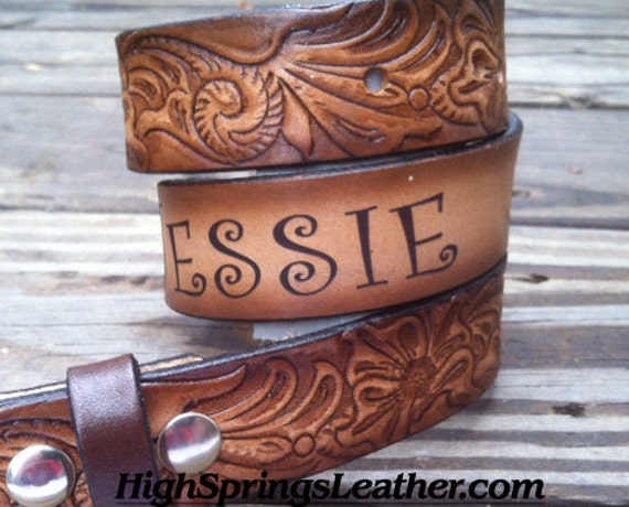 Kids western leather name belts by HighSpringsLeather on Etsy