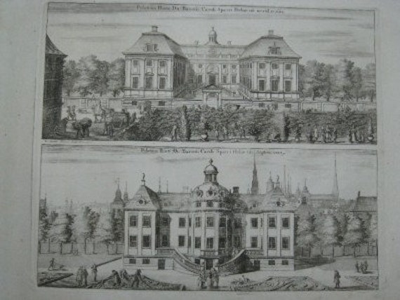 Erik Dahlberg Suecia Antiqua Engraving Baron Sparre's Palace 1717 Antique Print