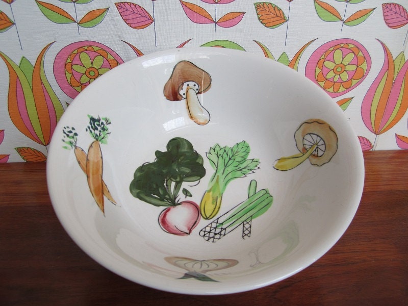 Vintage White Bowl Dish Handpainted Vegetables Mid Century Modern Scandinavian Swedish Design 1960 S Kitchenware Rorstrand Sweden Style Haute Juice
