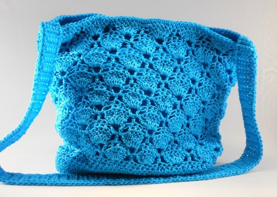 Turquoise Nylon Crochet Cross Body Purse