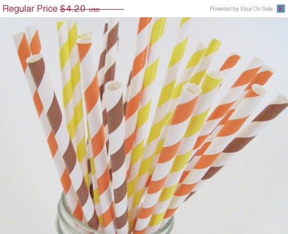 15% off - 25 Fall Orange, Brown & Yellow Paper Straw Mix - Thanksgriving Party Supply - ships less than 24 hours Il_570xn