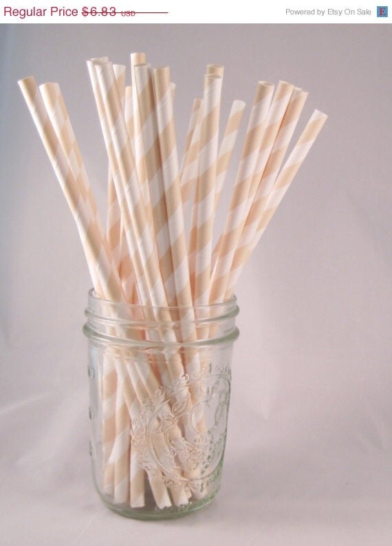 15% off - 50 Cream Beige Elegant Stripe Straws - ships less than 24 hours Il_570xn