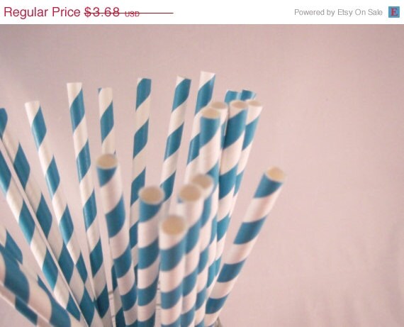 15% off - 25 Teal Blue Stripe Straws - ships less than 24 hours Il_570xn
