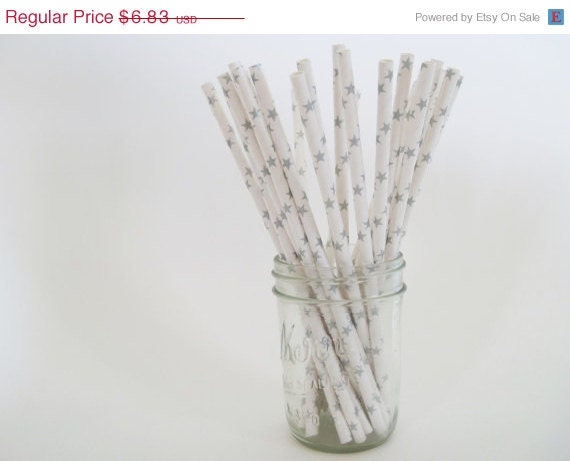 ON SALE - 50 Metallic Silver Star Paper Straws - ships less than 24 hours Il_570xn