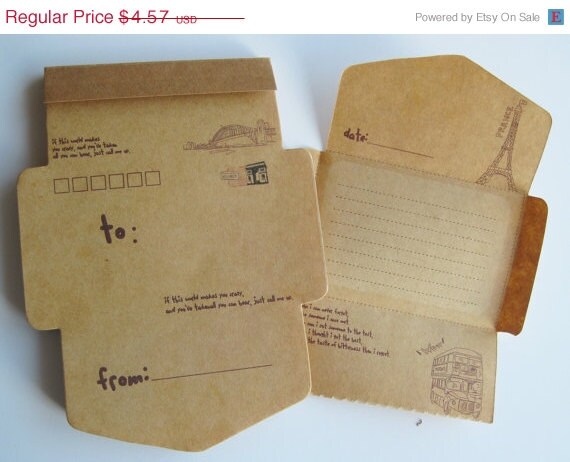 ON SALE Air Mail Envelope Memo Pad - 50 sheets / envelopes - France, Eifel Tower, to, from Il_570xn