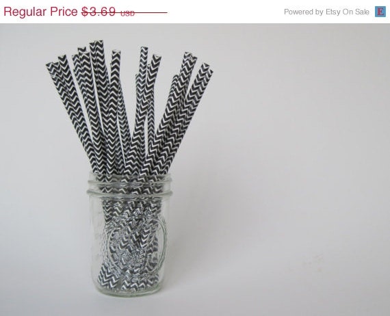 ON SALE 25 Black and White CHEVRON Paper Straw - ships less than 24 hours Il_570xn