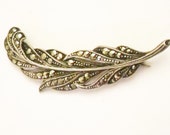 Vintage Marcasite Feather . Brooch.Sterling.