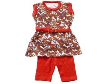 Ensemble Fille Tunique Saumon Imprimé Papillon + Legging Fleurs Kaki – Taille 4 Ans – Marque Shiny