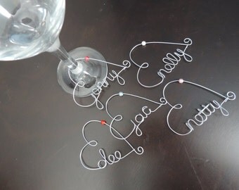 Personalized Wire Name Wine Charm/heart wine charm/wedding favors/Christmas gift/Birthday/Bridesmaid