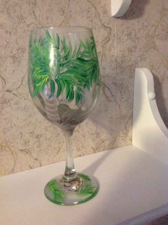 Palm tree wine glass by MsSuzyQsClassyGlass on Etsy