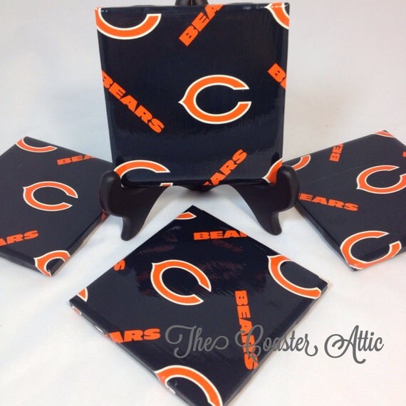 Set of Four Chicago Bears Tile Coasters. by TheCoasterAttic
