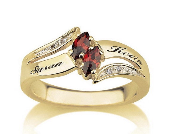 Engraved Promise Ring, Couples Birthstone Ring Gold Plated ...