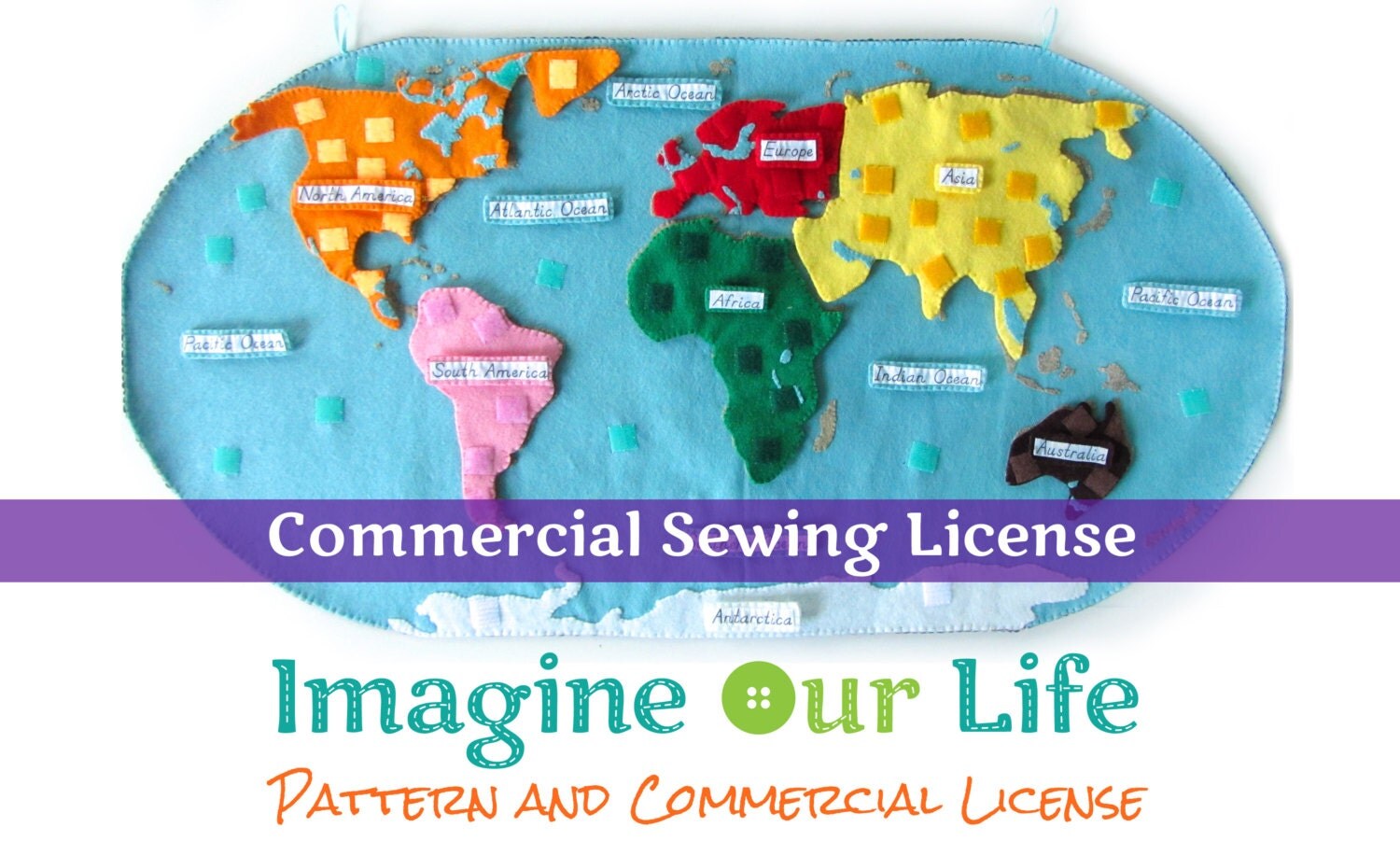 Continents of the World Felt Map Commercial License
