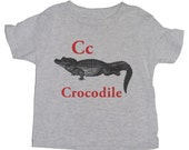 C for Crocodile Antique Print English Alphabet  Kid Toddler long Sleeve  T-shirt.