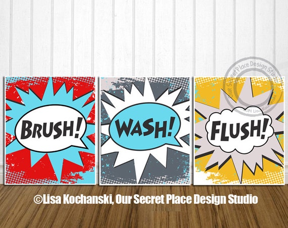 Superhero Bathroom Wall Art Super hero Bathroom by OurSecretPlace