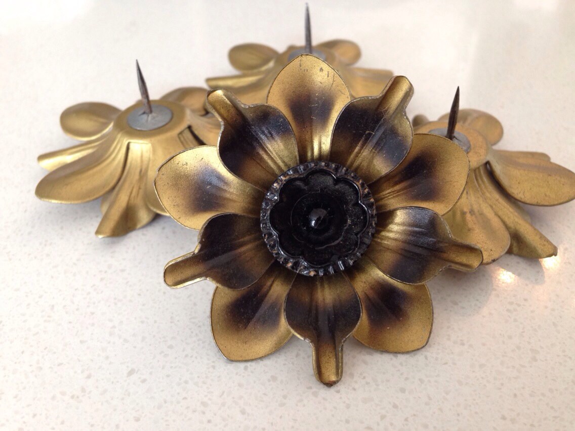 Stunning black and gold vintage metal curtain tie backs push