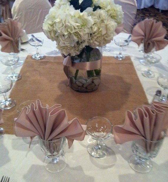 BURLAP TABLE SQUARES Topper Overlay Centerpiece for Rustic Wedding Reception Decor 14 X 14