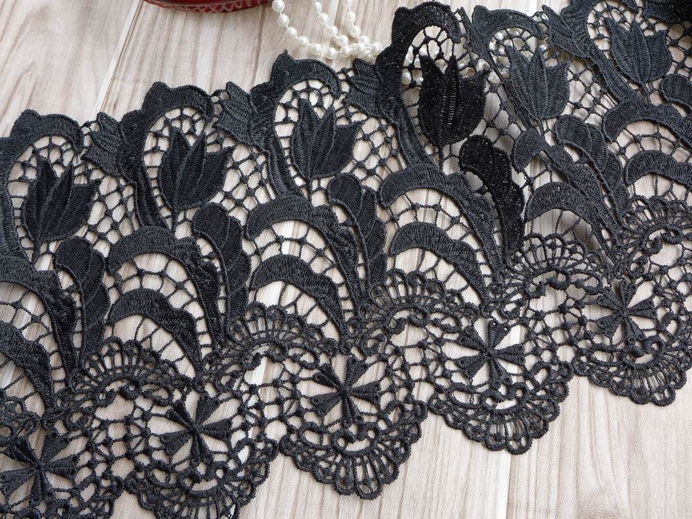 Unique black lace trim wide embroidery lace fabric trim