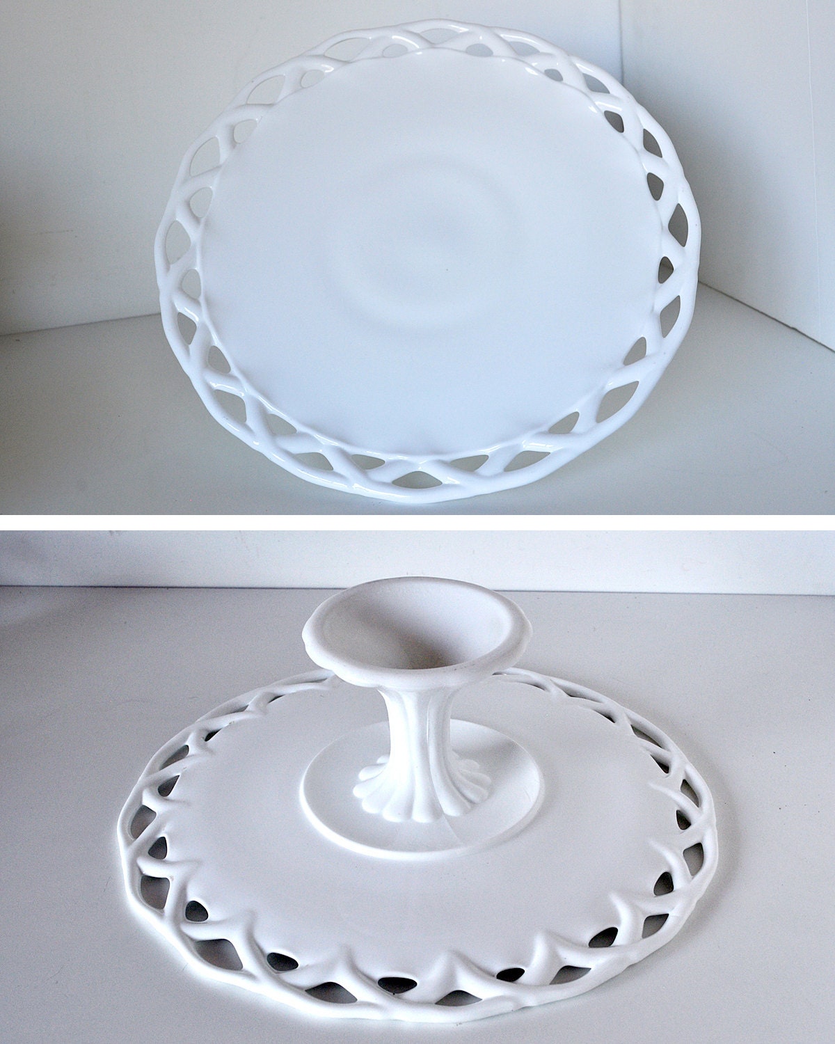 Vintage Milk Glass Cake Stand Colony Lace