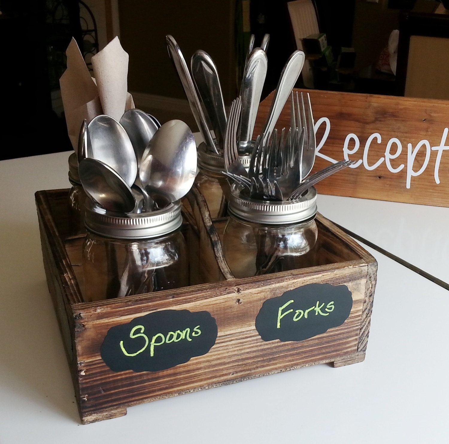 Mason Jar Caddy Condiment Caddy Utensil Caddy by CreativeWindow