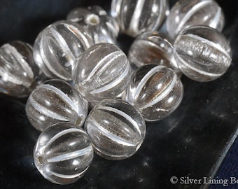 Silvered Crystal (25) - Czech Glass Bead - 8mm - Melon