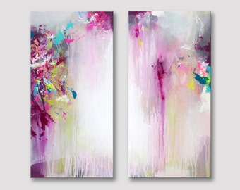 2 parts original abstract painting, modern fine art, acrylic painting ...