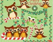 80% OFF Christmas owls clipart, vector graphics, digital clipart, instant download AMB-278 Il_170x135
