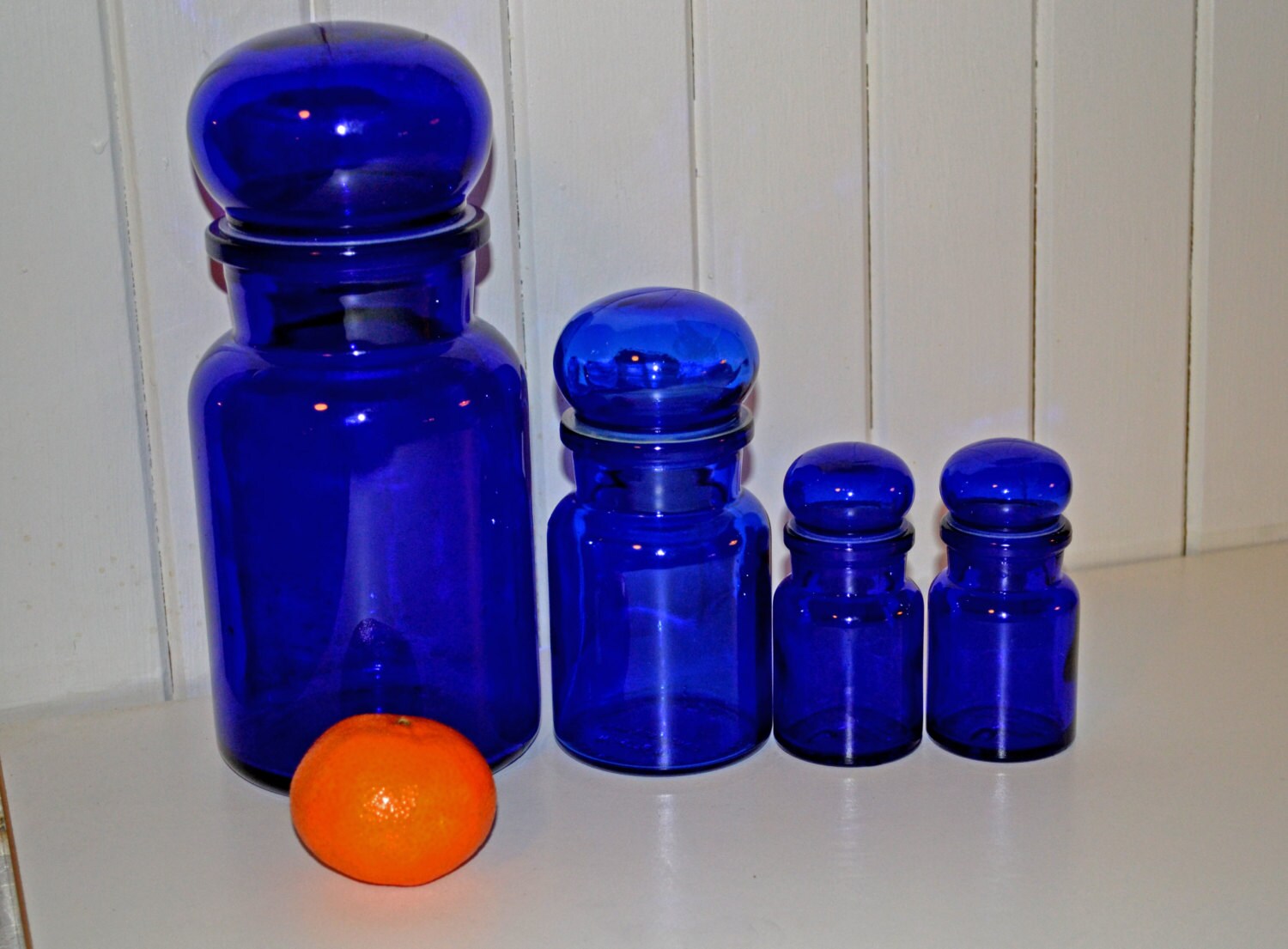 70's Glass Jar Container made in Belgium cobalt blue
