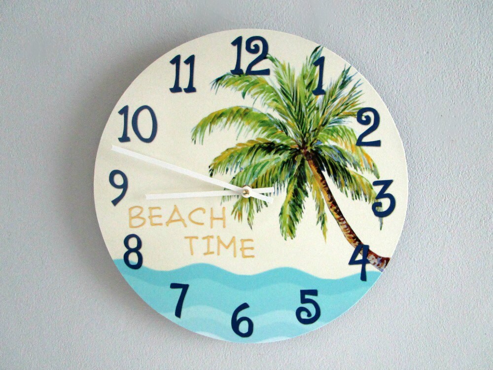 Beach House Wall Clock Tropical Palm Tree Clock Beach Time