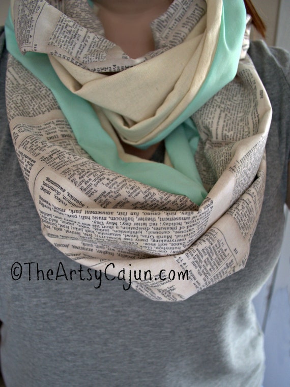 Dictionary Infinity Scarf with Mint Green Stripe, Only store to offer these!